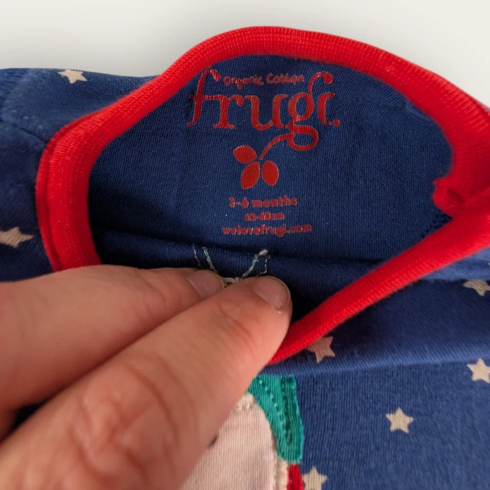 Frugi Kids Blue Star Gnome Santa Applique Organic Cotton Long Sleeve Top Shirt